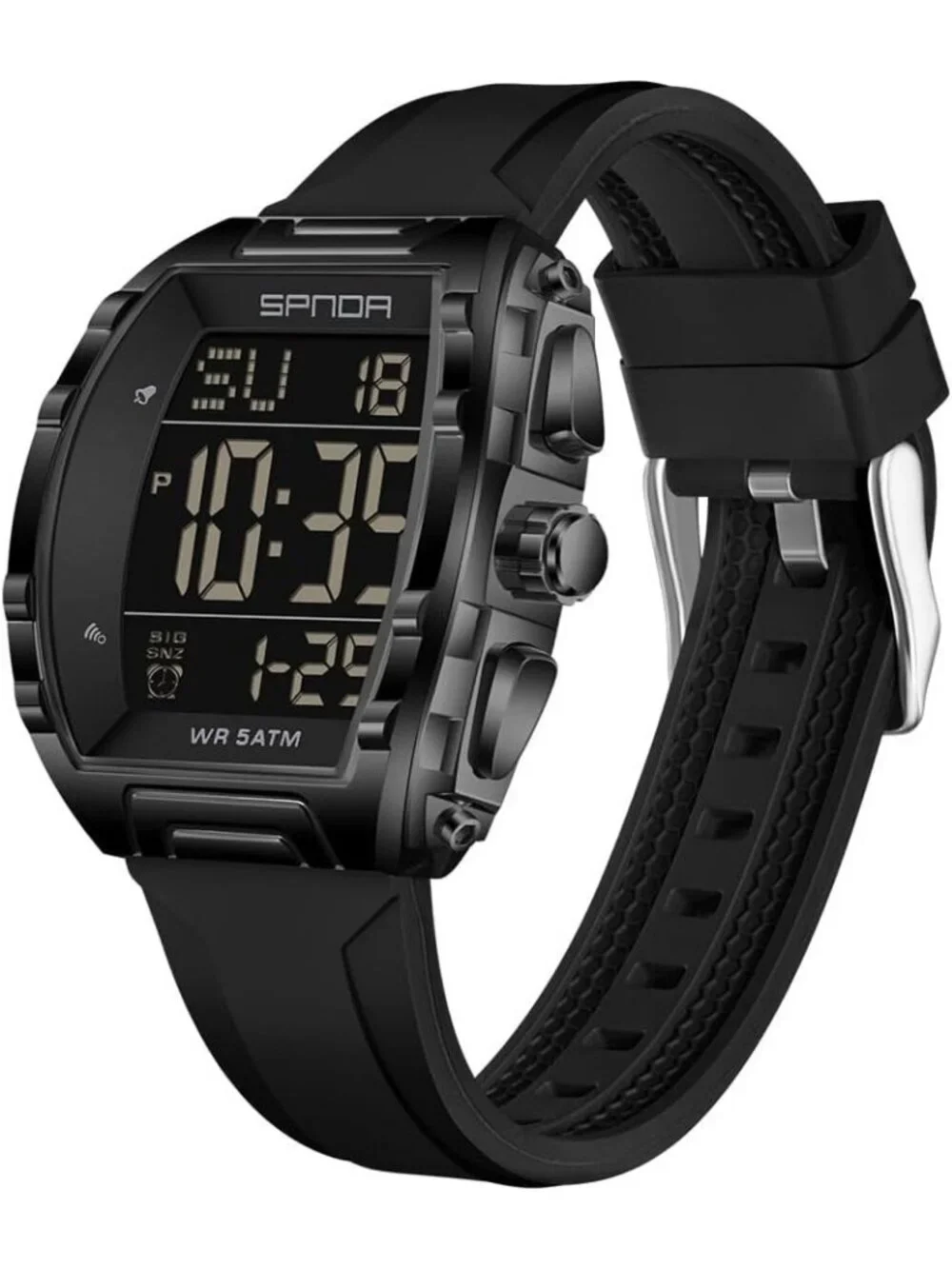 Men's Black Analog Quartz Tonneau Shape Dual Waterproof Digital Luxury Watch